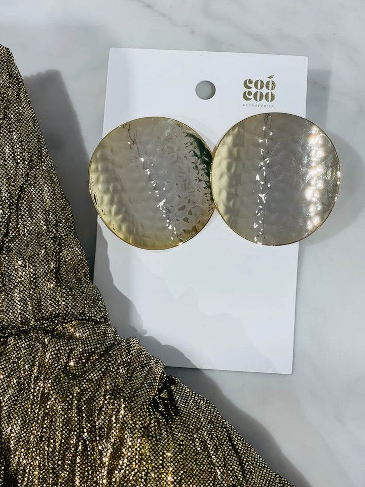 XL Beaten Shield Stud Earrings - Gold
