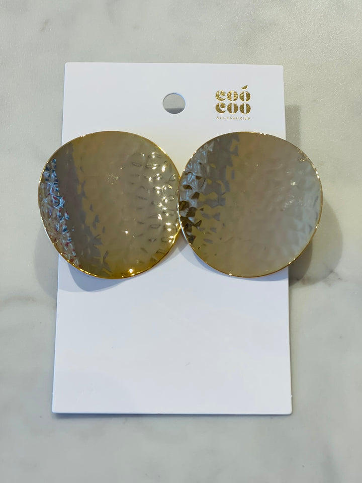 XL Beaten Shield Stud Earrings - Gold