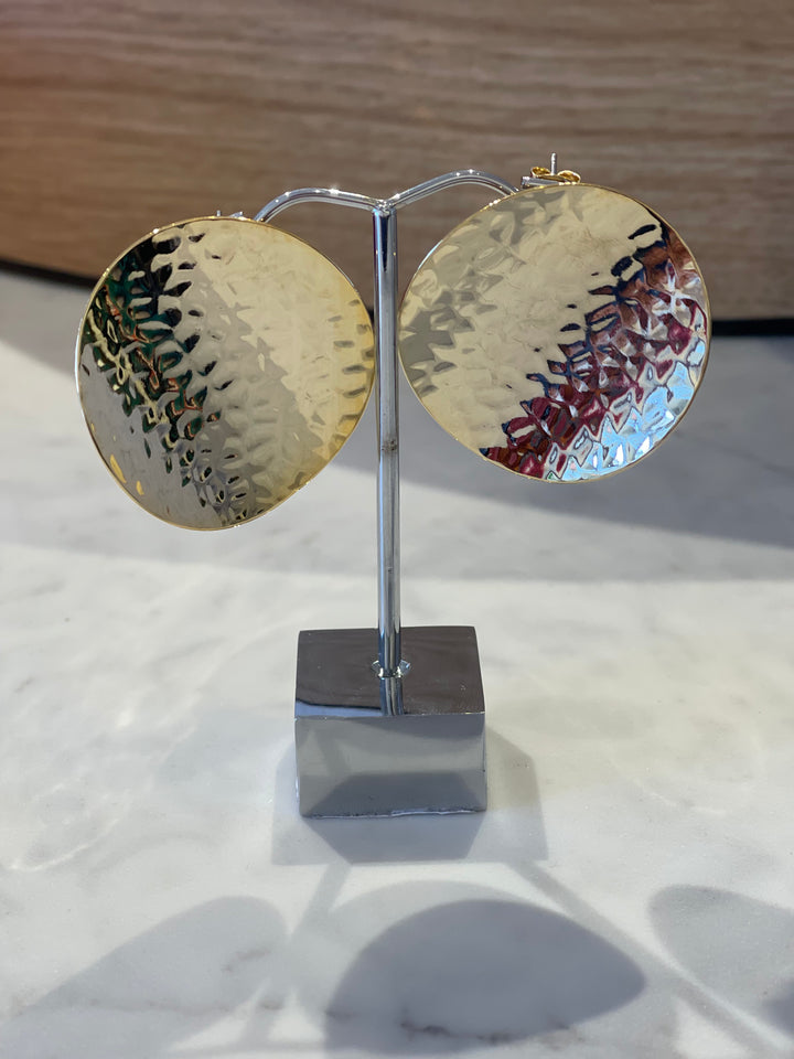 XL Beaten Shield Stud Earrings - Gold